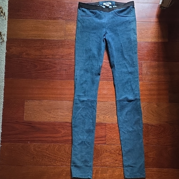 Helmut Lang Leather/textured Suede Teal Pants - Picture 1 of 8